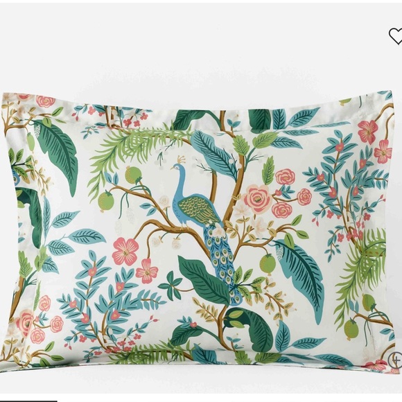 The Company Store x Rifle Paper Co Standard Sateen Sham - Peacock - Picture 1 of 7